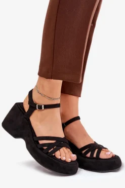 Outlet Boto Sandały Na Platformie I Koturnie Z Eko Zamszu Czarne Nendal Czarny