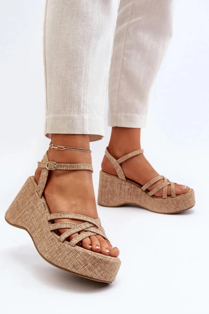 Discount Boto Sandały Na Platformie I Koturnie Beżowe Oporia