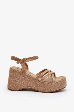 Discount Boto Sandały Na Platformie I Koturnie Beżowe Oporia