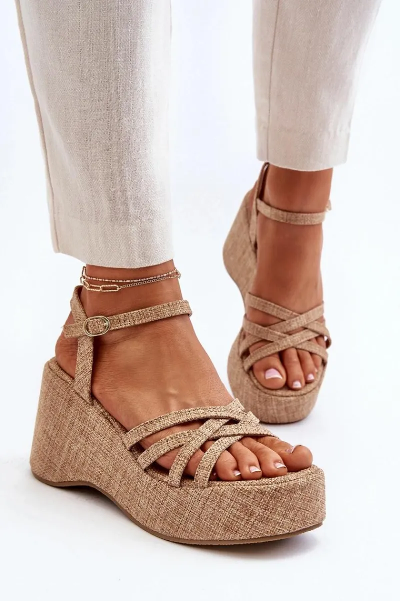 Discount Boto Sandały Na Platformie I Koturnie Beżowe Oporia