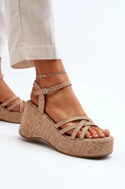 Discount Boto Sandały Na Platformie I Koturnie Beżowe Oporia