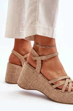 Discount Boto Sandały Na Platformie I Koturnie Beżowe Oporia
