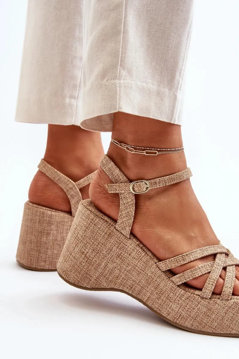 Discount Boto Sandały Na Platformie I Koturnie Beżowe Oporia