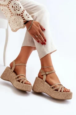 Discount Boto Sandały Na Platformie I Koturnie Beżowe Oporia