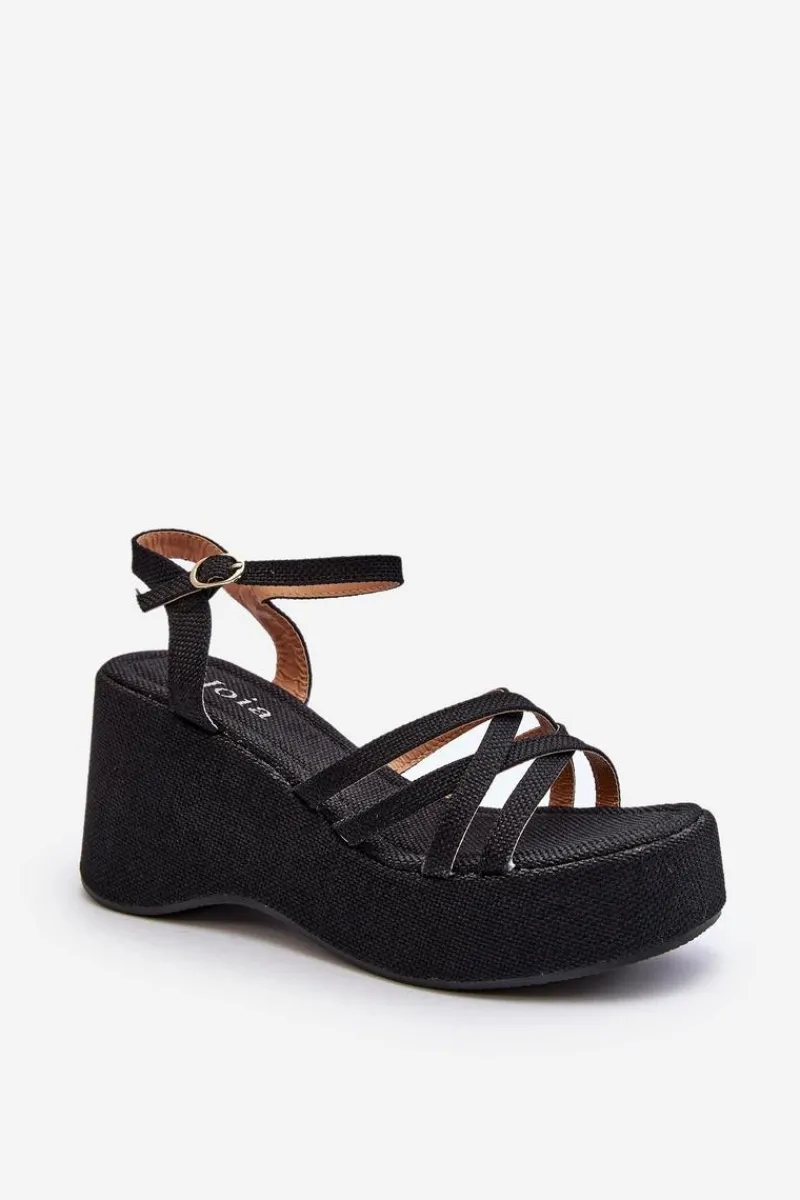 New Sandały Na Platformie I Koturnie Czarne Oporia Damskie Sandały Na Koturnie