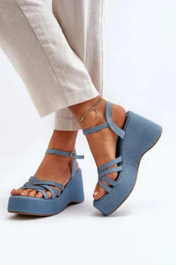 Boto Sandały Na Platformie I Koturnie Niebieskie Oporia