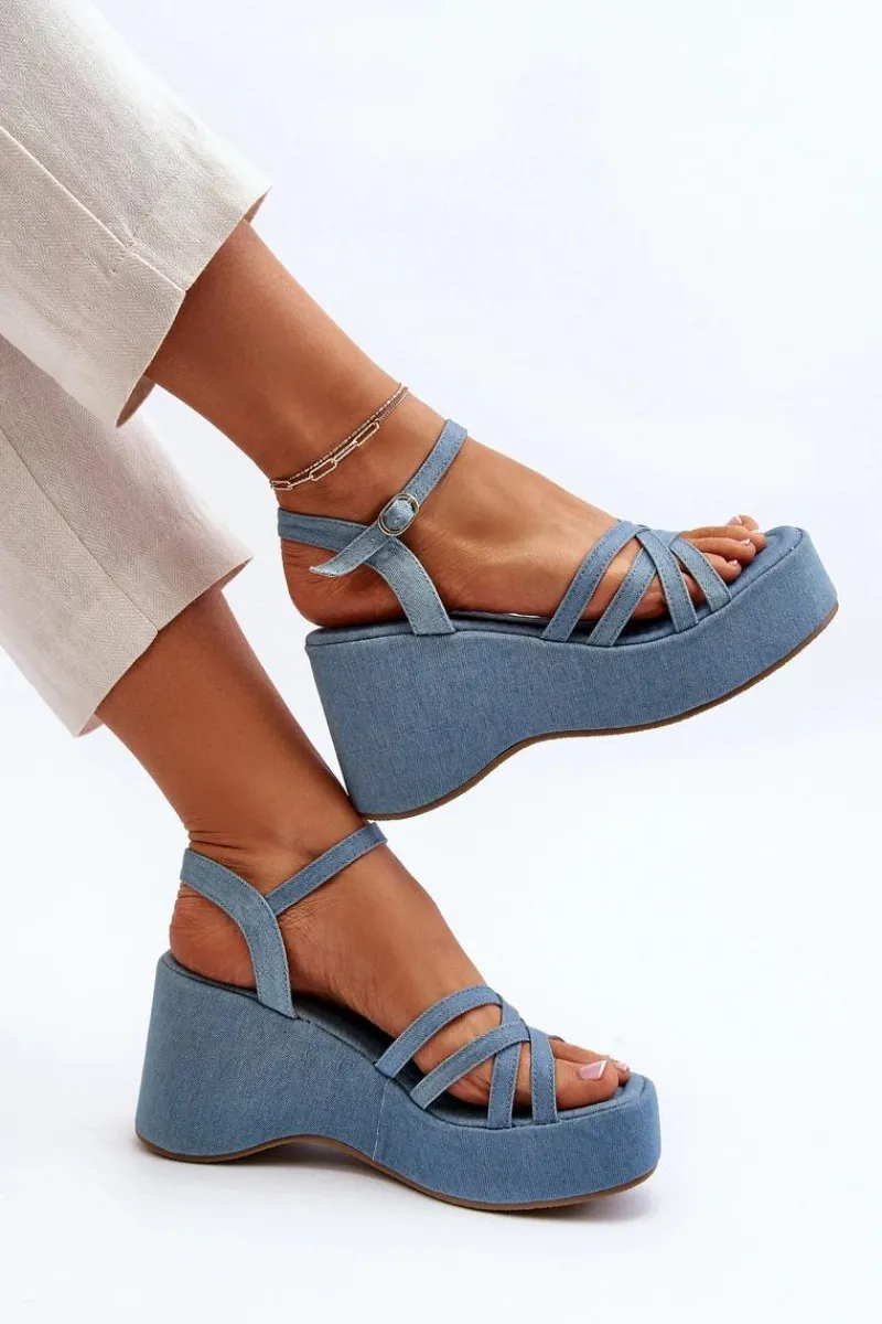 Boto Sandały Na Platformie I Koturnie Niebieskie Oporia