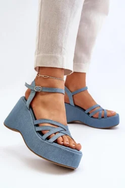 Boto Sandały Na Platformie I Koturnie Niebieskie Oporia
