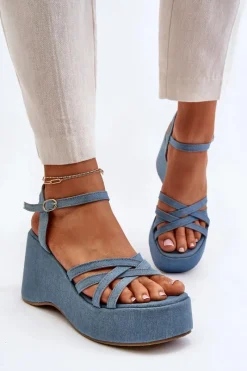 Boto Sandały Na Platformie I Koturnie Niebieskie Oporia