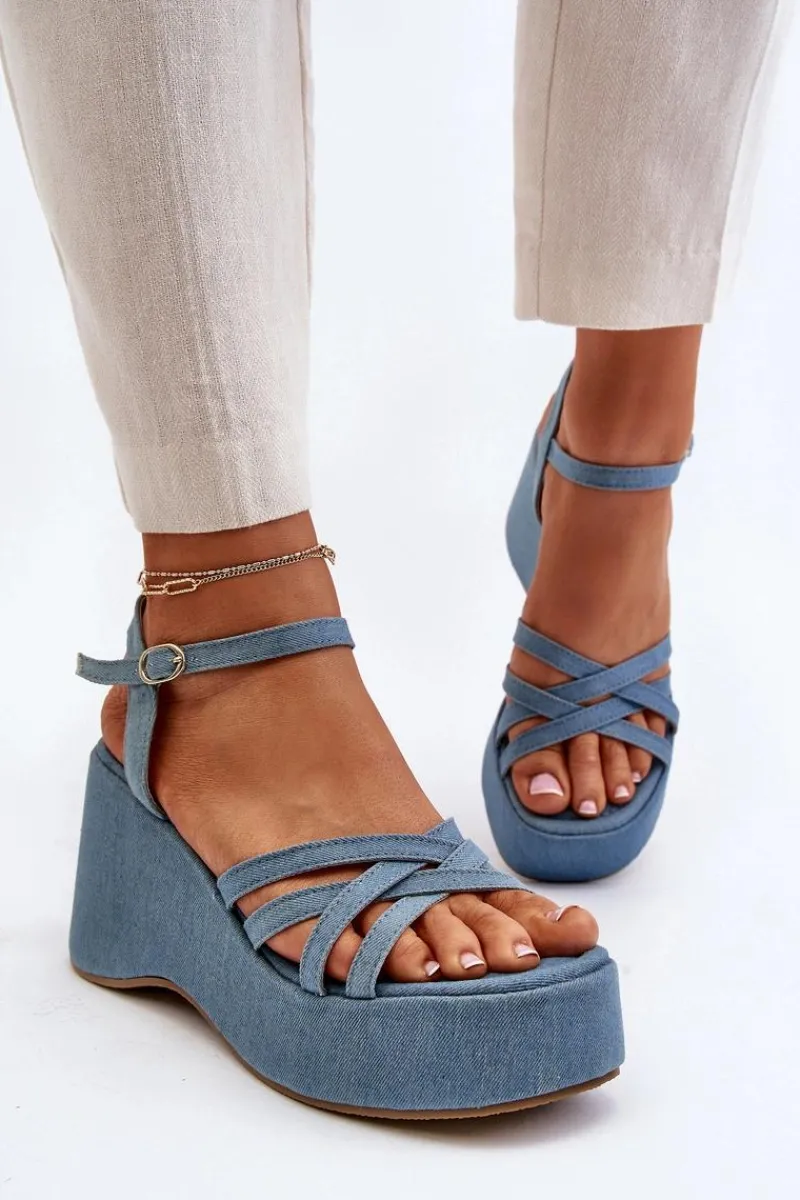 Boto Sandały Na Platformie I Koturnie Niebieskie Oporia