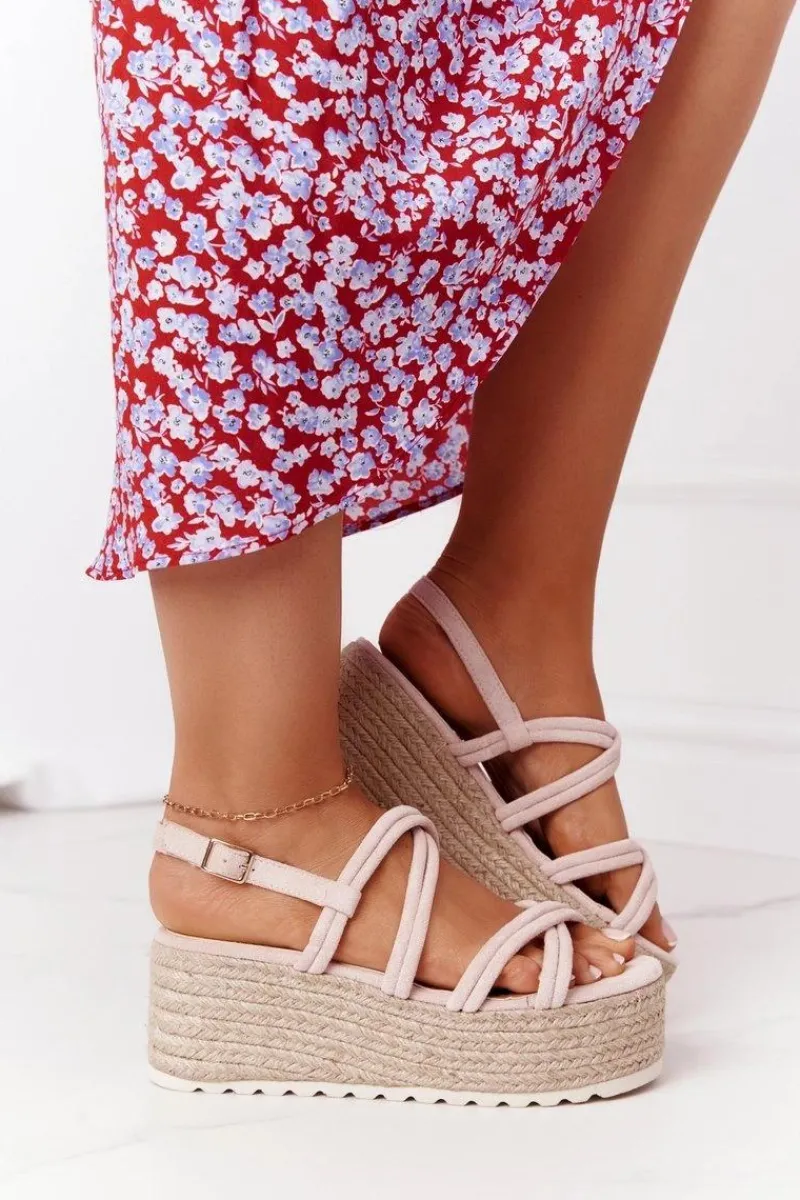 Outlet Sandały Na Platformie Z Plecionką Beżowe Crazy In Love Damskie Sandały Na Koturnie|Sandały Płaskie