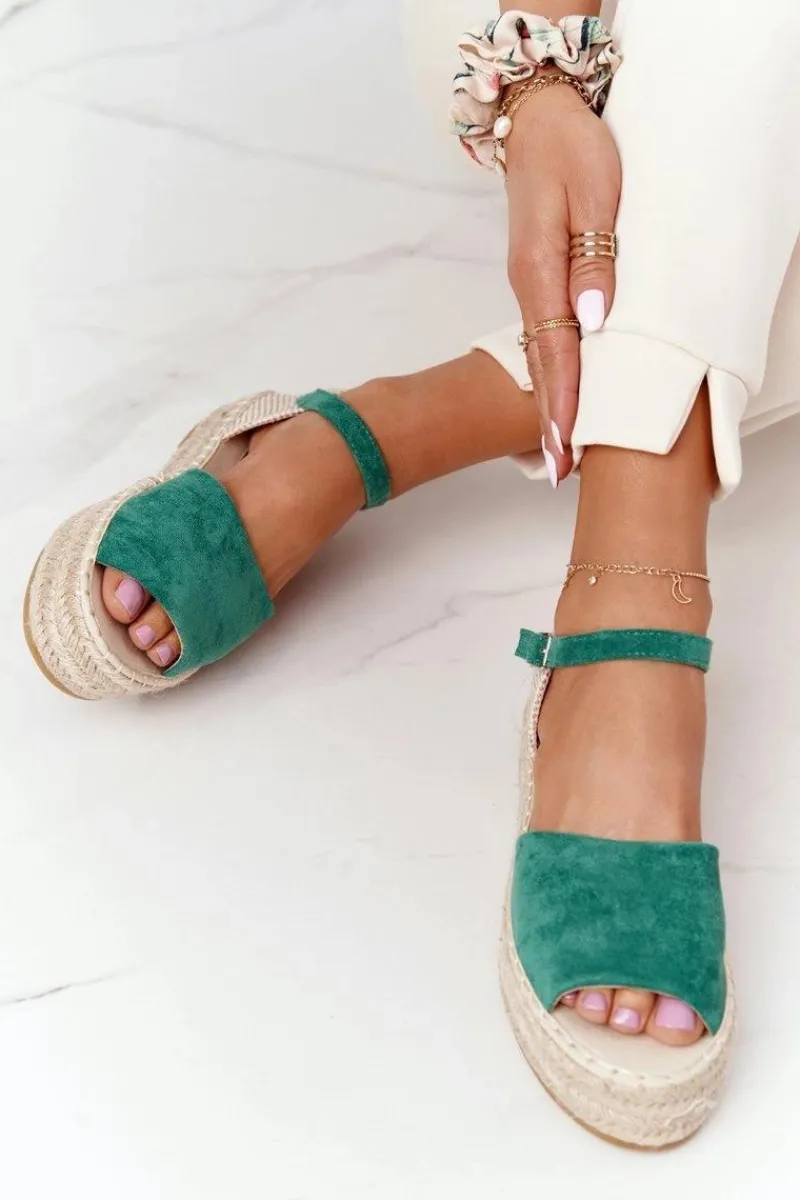 Sandały Płaskie>Boto Sandały Na Platformie Z Plecionką Zielone Megara