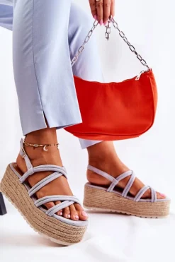 Sandały Na Platformie Z Plecionką Niebieskie Crazy In Love Damskie Sandały Na Koturnie|Sandały Płaskie