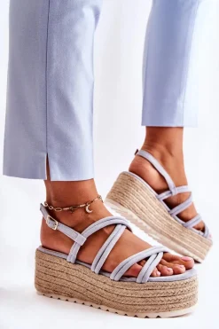 Sandały Na Platformie Z Plecionką Niebieskie Crazy In Love Damskie Sandały Na Koturnie|Sandały Płaskie