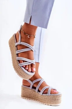 Sandały Na Platformie Z Plecionką Niebieskie Crazy In Love Damskie Sandały Na Koturnie|Sandały Płaskie