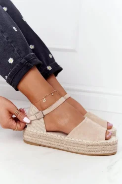 Sandały Na Platformie Z Plecionką Beżowe Megara Damskie Sandały Płaskie