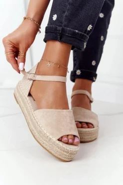 Sandały Na Platformie Z Plecionką Beżowe Megara Damskie Sandały Płaskie