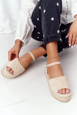 Sandały Na Platformie Z Plecionką Beżowe Megara Damskie Sandały Płaskie