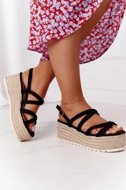 Sandały Na Koturnie|Sandały Płaskie>Boto Sandały Na Platformie Z Plecionką Czarne Crazy In Love