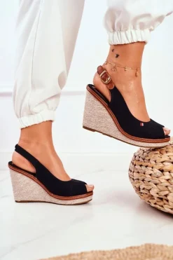 New Boto Sandały Na Plecionej Koturnie Czarne Tommy