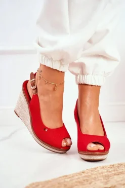 Online Sandały Na Plecionej Koturnie Czerwone Tommy Damskie Sandały Na Koturnie