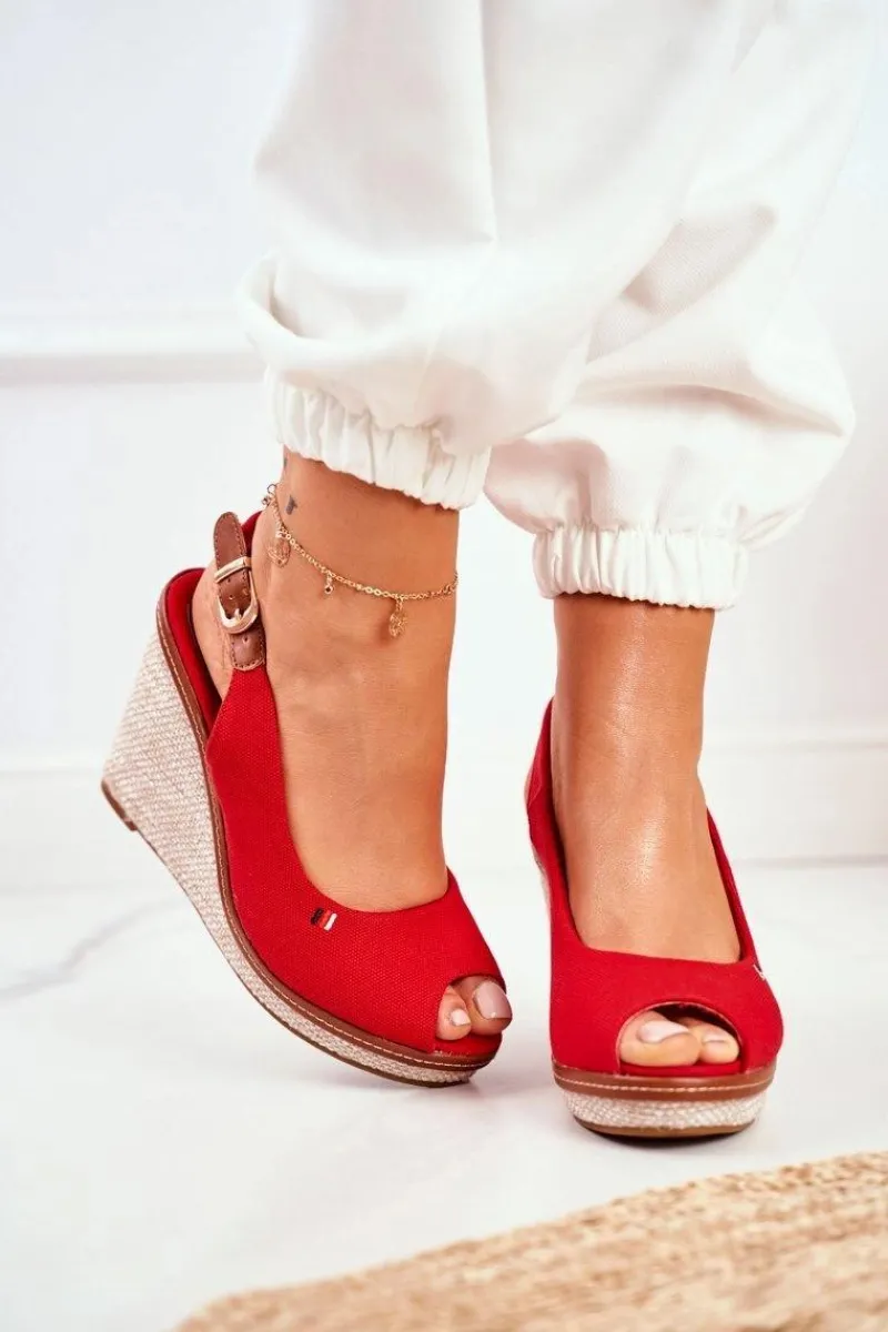 Online Sandały Na Plecionej Koturnie Czerwone Tommy Damskie Sandały Na Koturnie