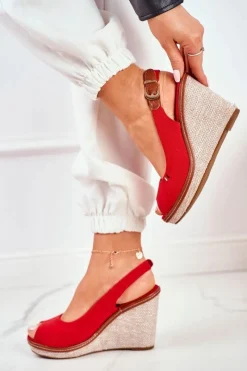 Online Sandały Na Plecionej Koturnie Czerwone Tommy Damskie Sandały Na Koturnie