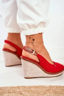 Online Sandały Na Plecionej Koturnie Czerwone Tommy Damskie Sandały Na Koturnie