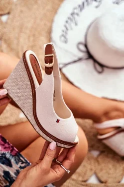 Sandały Na Koturnie>Boto Sandały Na Plecionej Koturnie Beżowe Tommy