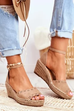 Best Evento Sandały Na Plecionej Koturnie Beżowe Sagittarius