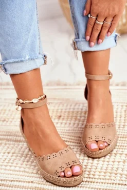 Best Evento Sandały Na Plecionej Koturnie Beżowe Sagittarius