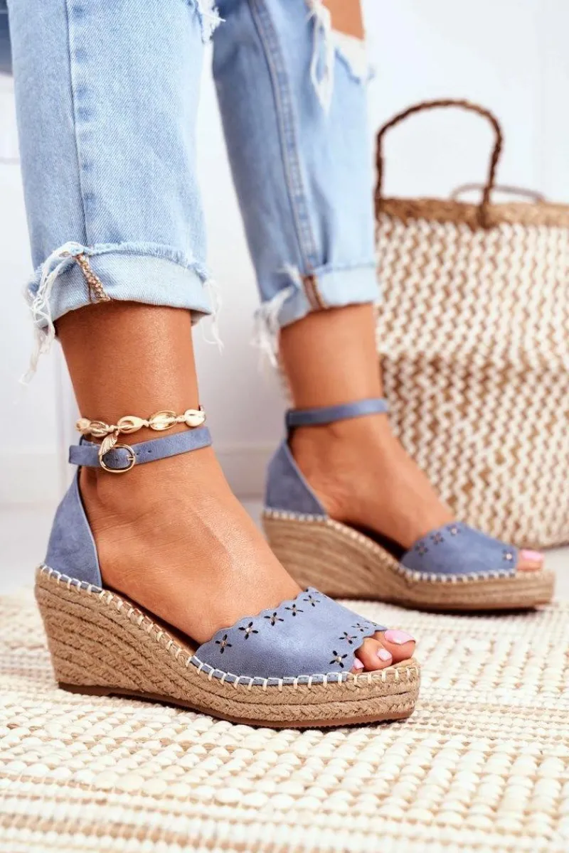 Best Sandały Na Plecionej Koturnie Niebieskie Sagittarius Damskie Sandały Na Koturnie