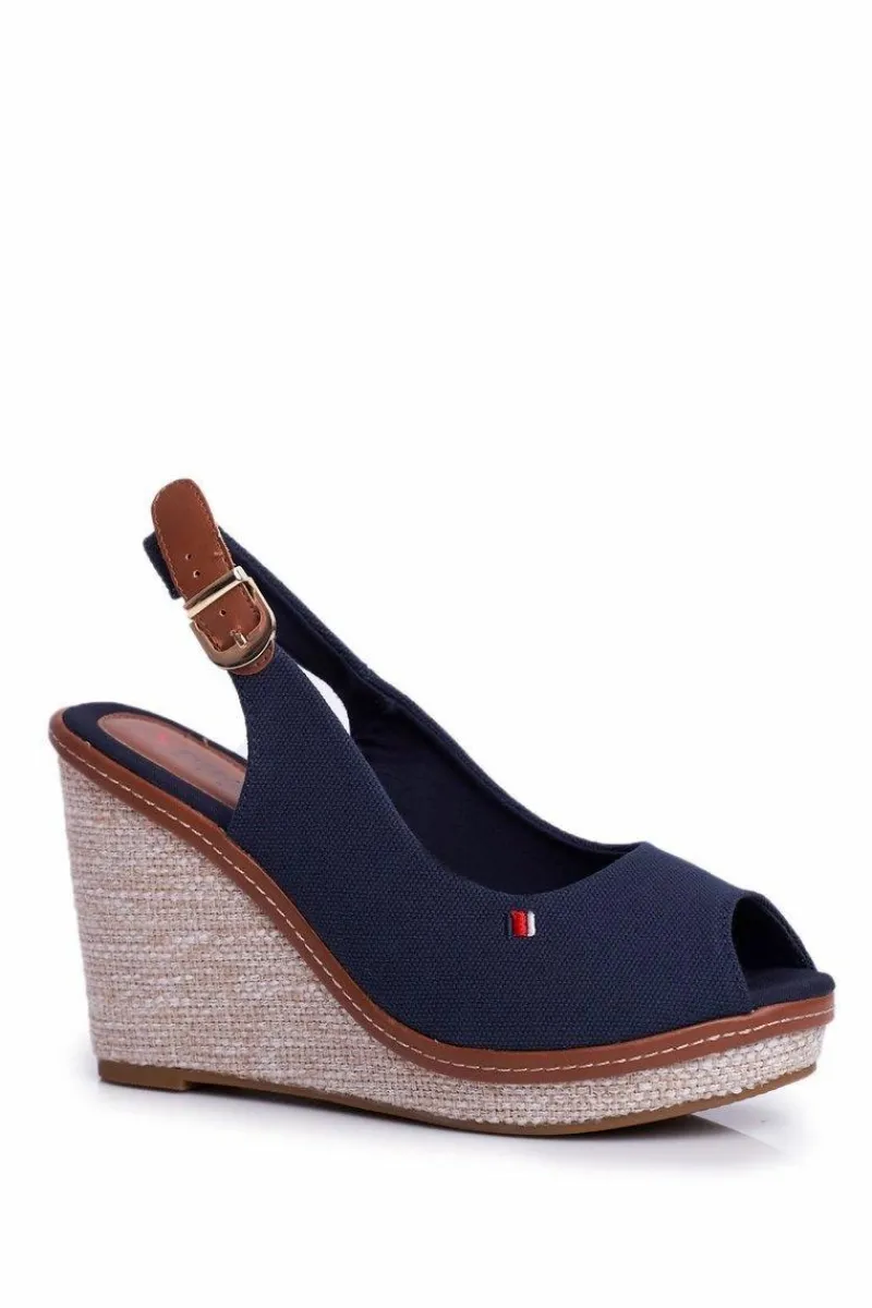 New Boto Sandały Na Plecionej Koturnie Granatowe Tommy