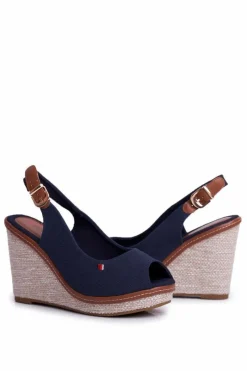 New Boto Sandały Na Plecionej Koturnie Granatowe Tommy