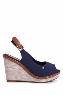 New Boto Sandały Na Plecionej Koturnie Granatowe Tommy