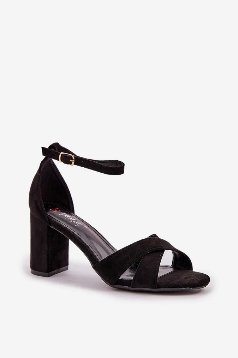 Clearance Sandały Na Słupkowym Obcasie Z Eko Zamszu Czarne Saniffia Damskie Sandały Na Obcasie