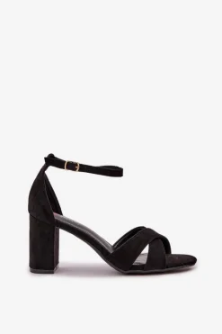 Clearance Sandały Na Słupkowym Obcasie Z Eko Zamszu Czarne Saniffia Damskie Sandały Na Obcasie