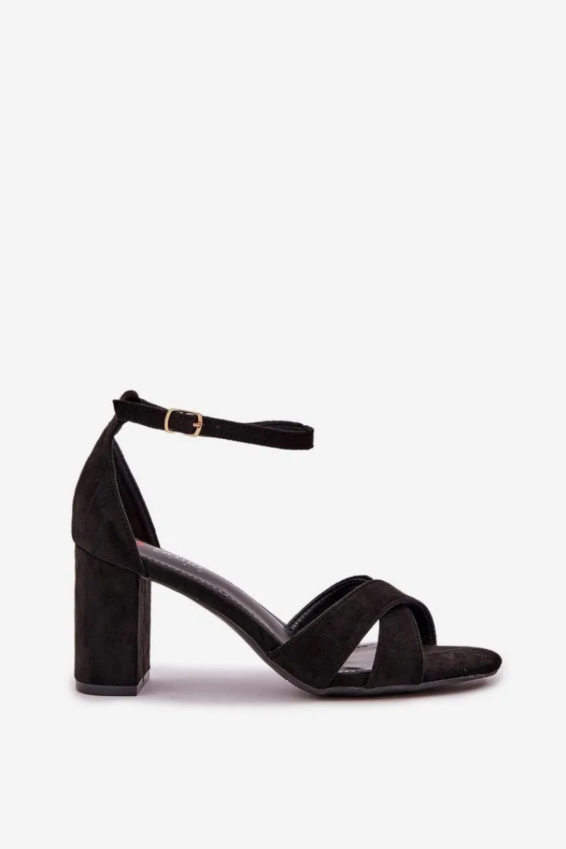 Clearance Sandały Na Słupkowym Obcasie Z Eko Zamszu Czarne Saniffia Damskie Sandały Na Obcasie