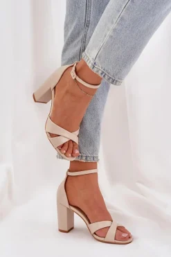 Sandały Na Obcasie>Boto Sandały Na Słupkowym Obcasie Z Eko Skóry Beżowe Lanaria Beżowy
