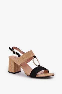 New Sandały Na Słupkowym Obcasie Czarno-Beżowe Afleeria Damskie Sandały Na Słupku|Sandały Na Obcasie