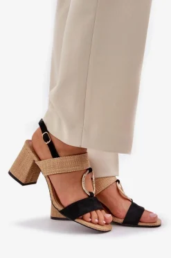 New Sandały Na Słupkowym Obcasie Czarno-Beżowe Afleeria Damskie Sandały Na Słupku|Sandały Na Obcasie