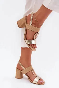 Sandały Na Słupku|Sandały Na Obcasie>Boto Sandały Na Słupkowym Obcasie Złote Afleeria