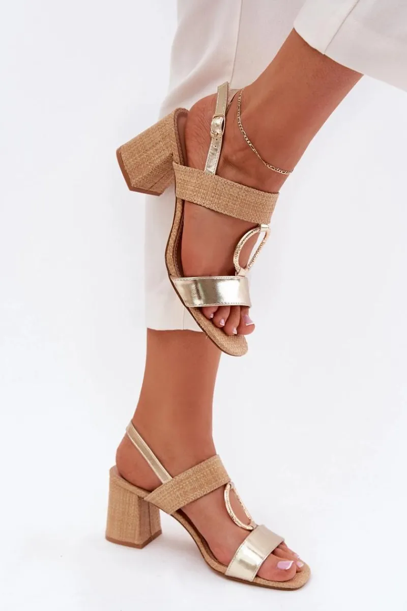 Sandały Na Słupku|Sandały Na Obcasie>Boto Sandały Na Słupkowym Obcasie Złote Afleeria