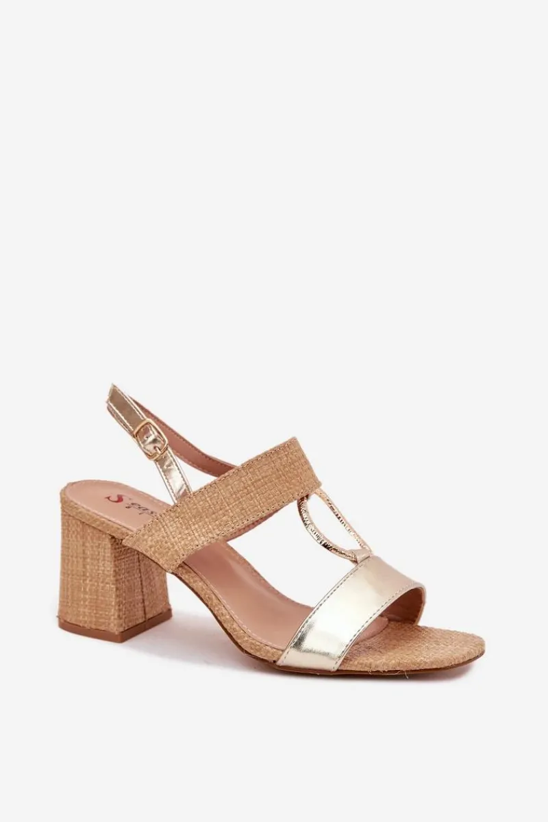 Sandały Na Słupku|Sandały Na Obcasie>Boto Sandały Na Słupkowym Obcasie Złote Afleeria