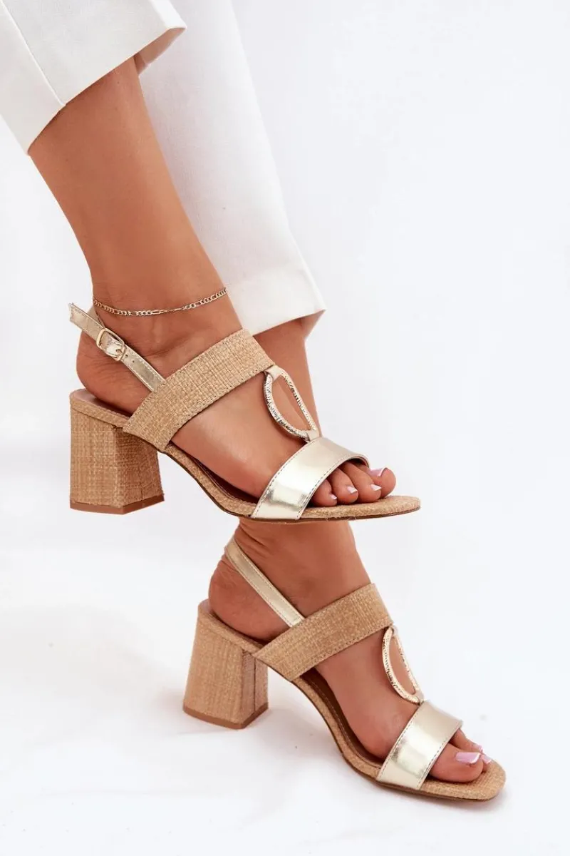 Sandały Na Słupku|Sandały Na Obcasie>Boto Sandały Na Słupkowym Obcasie Złote Afleeria