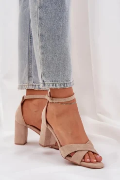 Sandały Na Obcasie>Boto Sandały Na Słupkowym Obcasie Z Eko Zamszu Beżowe Saniffia Beżowy