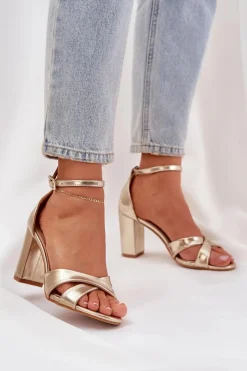 Sandały Na Obcasie>Boto Sandały Na Słupkowym Obcasie Z Eko Skóry Złote Lanaria