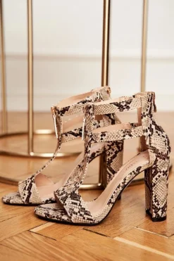 Sandały Na Obcasie>Boto Sandały Na Słupku Beżowe Z Wężowym Wzorem Folly