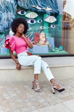 Sandały Na Obcasie>Boto Sandały Na Słupku Czarne Z Wężowym Wzorem Folly