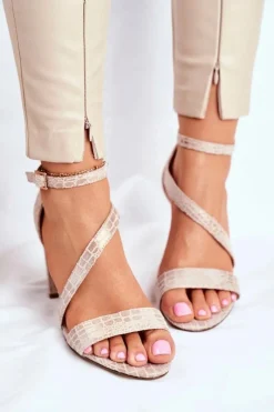 Sandały Na Obcasie>Buty Sergio Leone Sandały Na Słupku Sergio Leone SK870 Beżowe Zwierzęcy Wzór